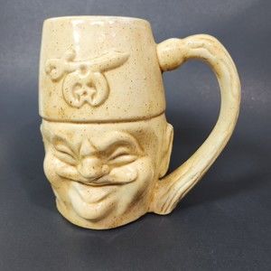 Vintage slip mold Shriners Face mug cup gold 16 oz glazed ceramic 3-D Humor